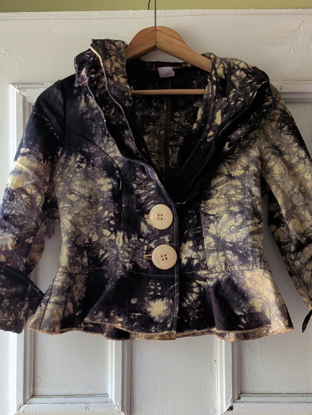 Tie-Dye Black & Cream Peplum Hooded Jacket